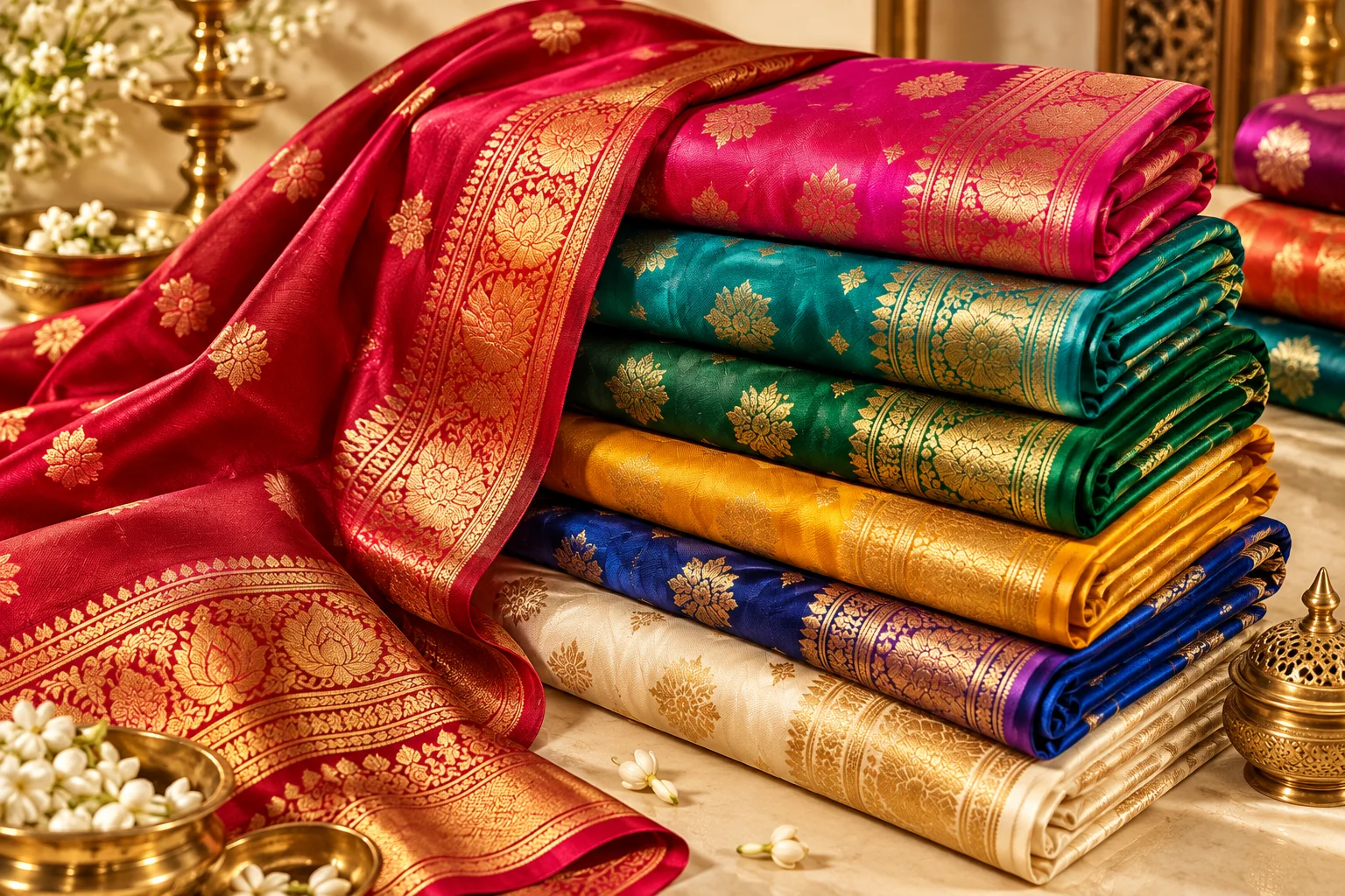Colourful silk and woven fabrics