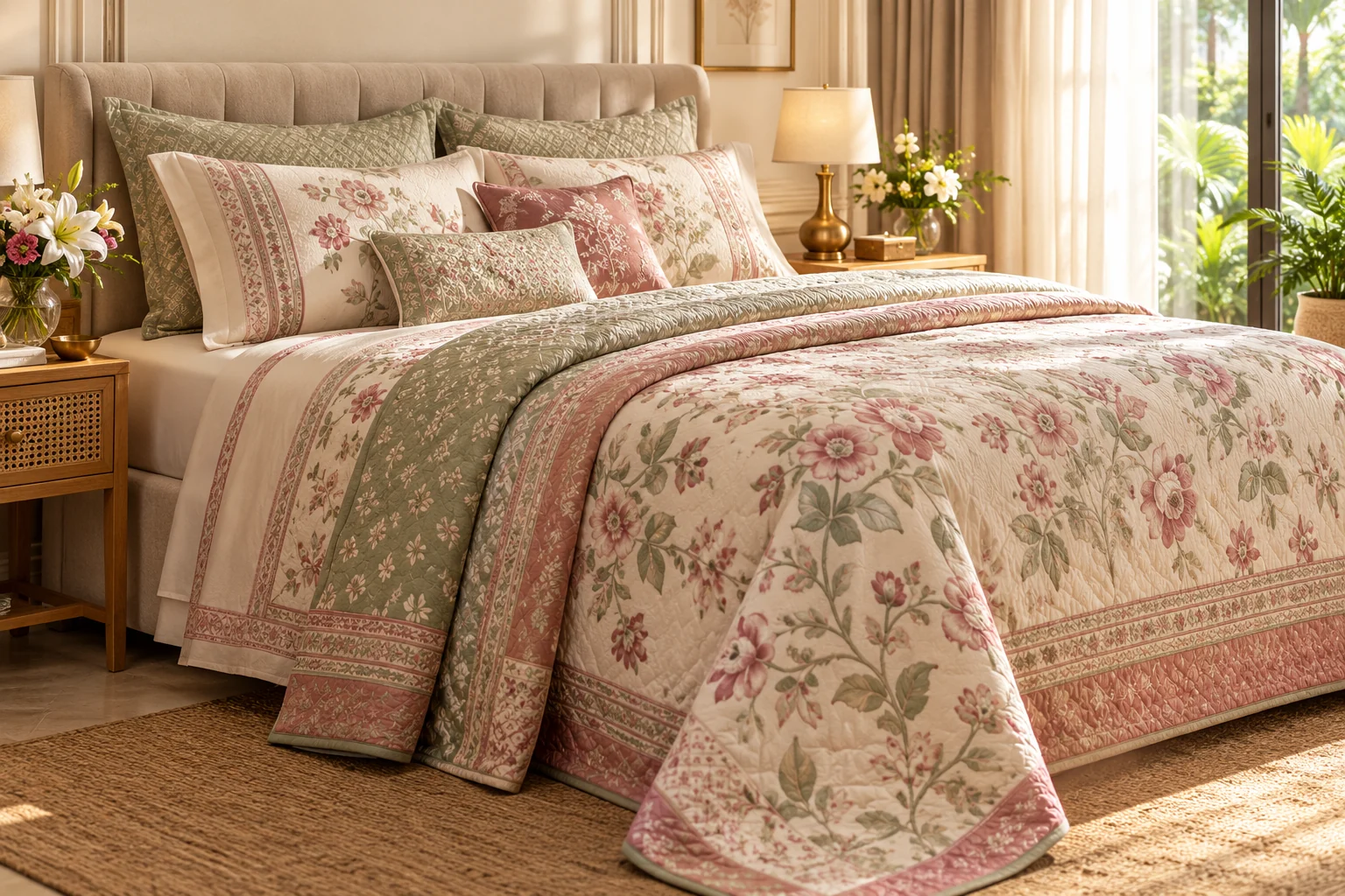 Elegant floral bedroom textiles