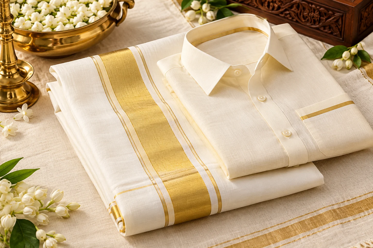 Ivory and gold kasavu clothing set
