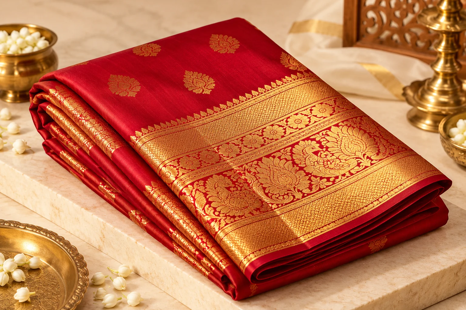 Red and gold silk saree
